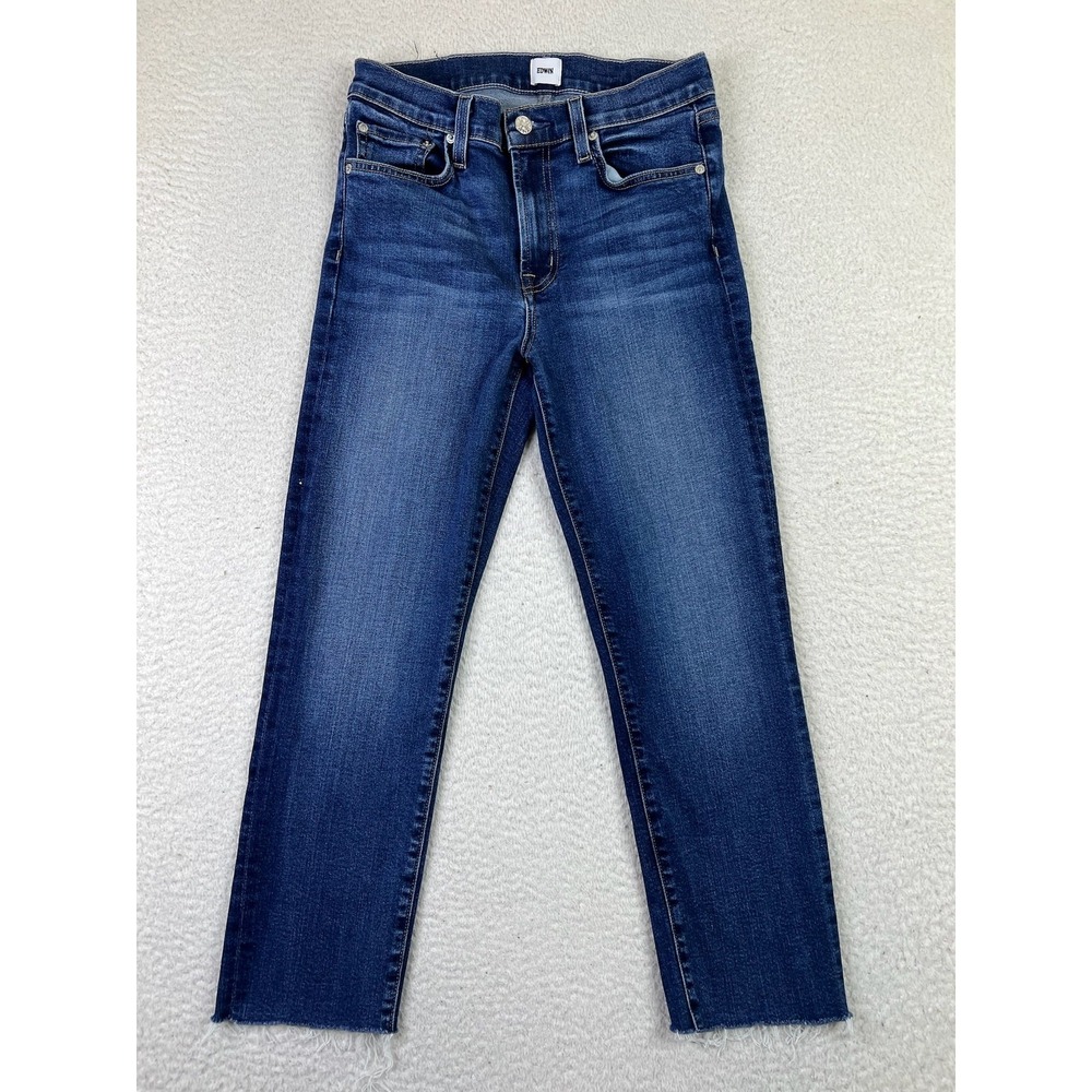 Edwin Jeans Womens 25 Blue High Rise Cropped Raw Hem Stretch Denim Deja Blue